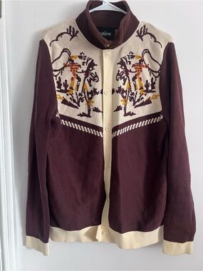 Collectif cowboy horses horseshoe Button-Up Cardigan sweater Jacket small